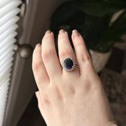 Blue sapphire and moissanite halo engagement ring - Princess Diana, Kate Middleton available in white gold or sterling silver