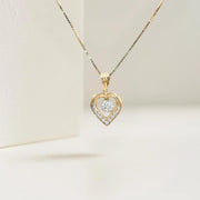 14k Gold Diamond Heart Necklace / Lab Diamond Heart Necklace / Solid Gold Heart Pendant for Women /Sterling Silver Dancing Pendant