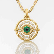 Silver Dainty Evil Eye Sun Pave Necklace, Protector Necklace, Tiny Evil Eye Necklace, Emerald Necklace, Talisman Necklace, Gift for her