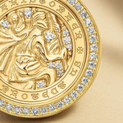 Solid Gold Men's St. Christopher Diamond Medallion Pendant in 14k Solid Gold Lab Diamond
