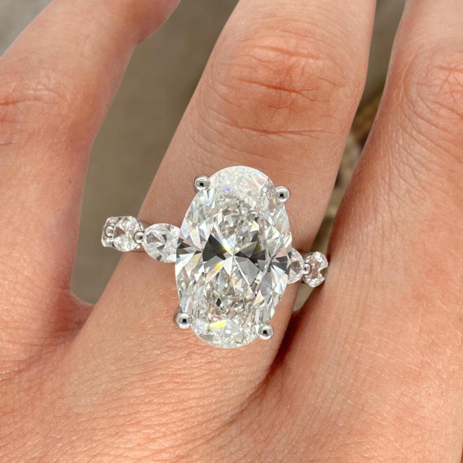 5.00Ct Oval Cut Lab Grown Diamond Engagement Ring,Side Marquise Diamonds,Wedding Ring For Her,6 Stone Ring,Anniversary Ring
