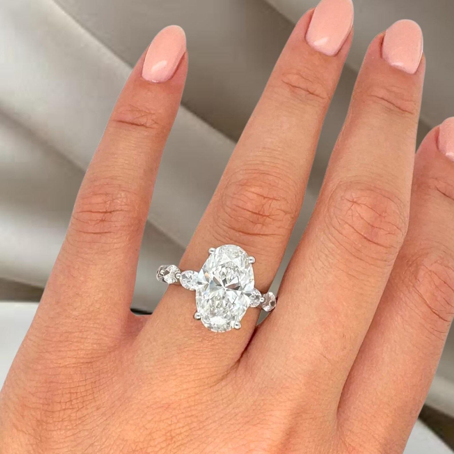 5.00Ct Oval Cut Lab Grown Diamond Engagement Ring,Side Marquise Diamonds,Wedding Ring For Her,6 Stone Ring,Anniversary Ring
