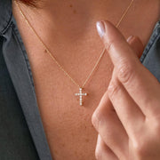 0.14 Ct Diamond Cross Necklace, 14K Gold Lab Grown Diamond Pendant, Unisex