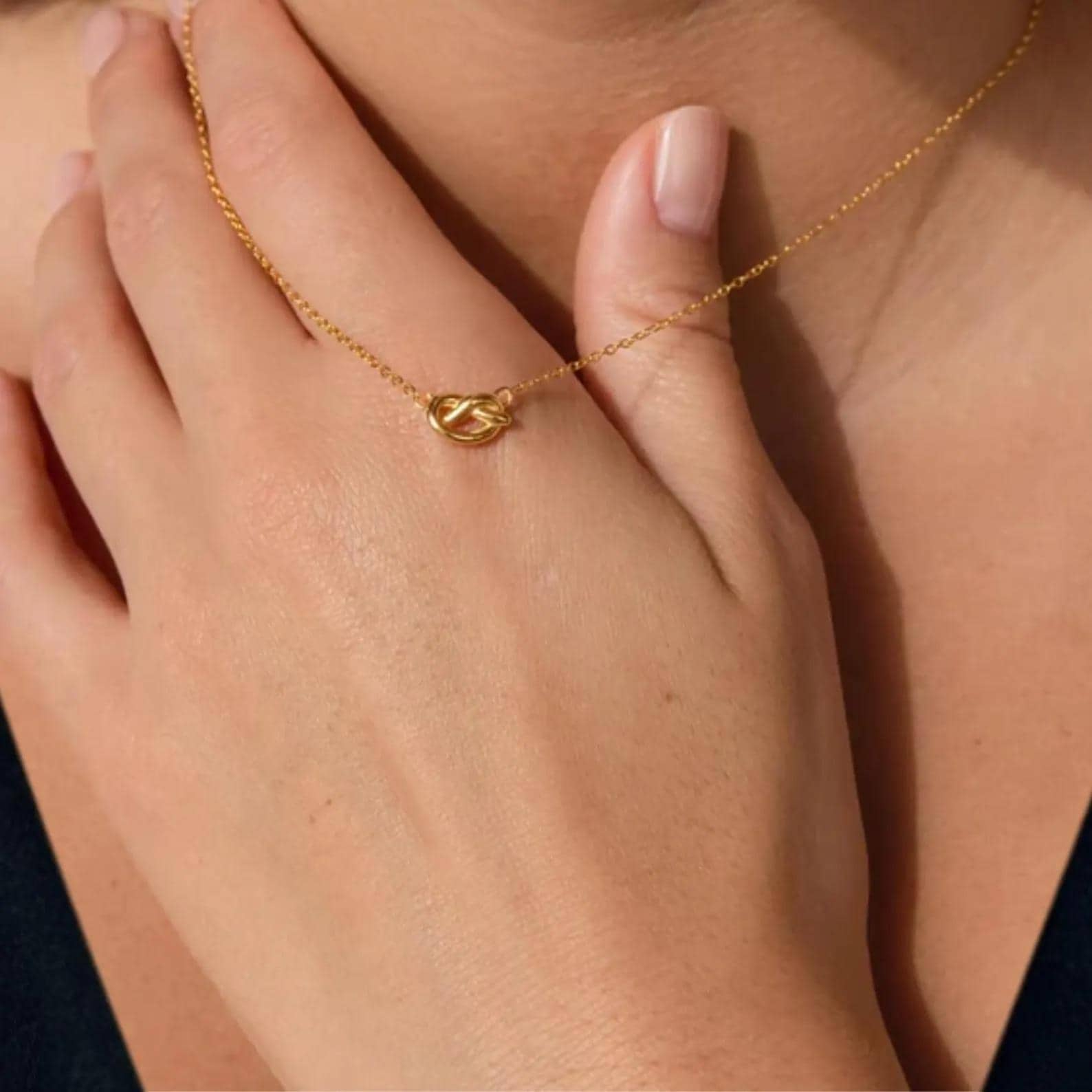 Solid Gold Knot Necklace, Promise Necklace, Charm Necklace, Love Necklace, Dainty Chain Choker, 14k Solid Gold, Anniversary Gift. Jenna