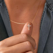 14k Solid Gold Moissanite Encrusted Cross Necklace / Gold Cross Necklace with Moissanite Diamond / Moissanite Cross Necklaces for Women