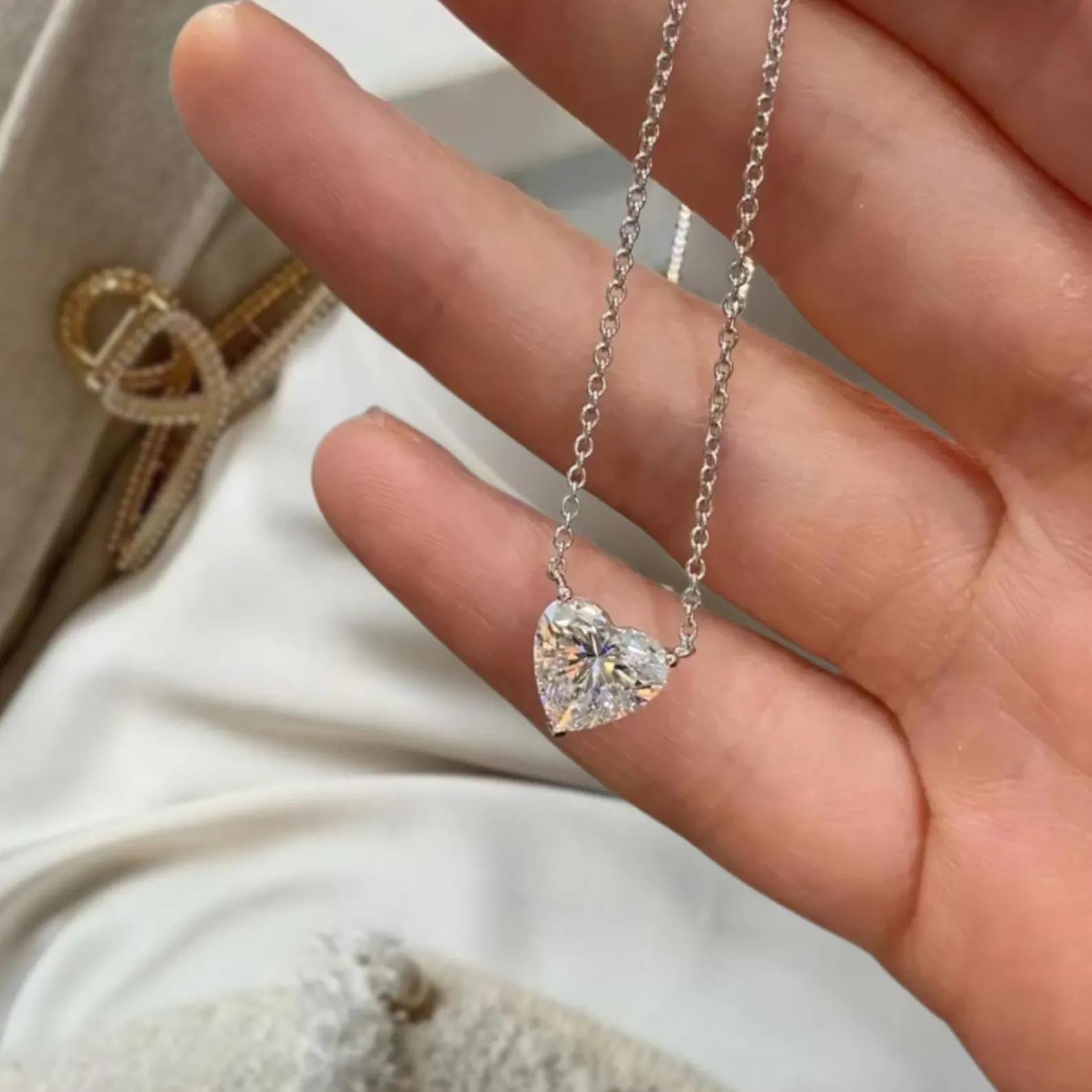 Heart Shape Lab Grown Necklace/ Solitaire Diamond Engagement Necklace/ Eco Friendly Lab Diamond Necklace/ F VS+ Lab Grown Diamond Necklace