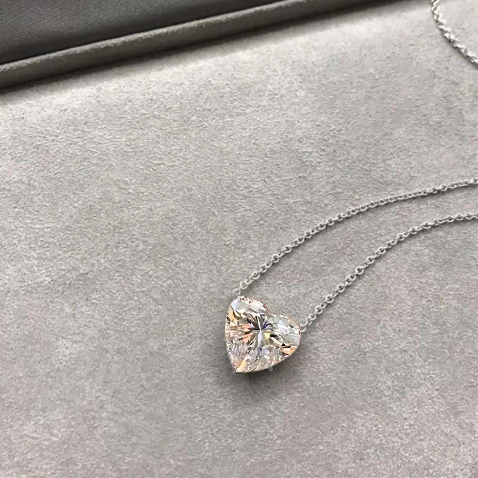 Heart Cut Diamond Pendant Necklace / Diamond Diamond Heart Necklaces for Women / Solid Gold Necklace / Silver Jewelry