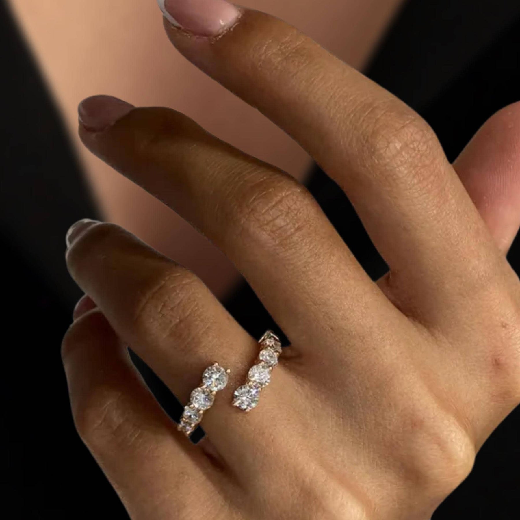 14k Solid Gold Bypass Band / Round Cut Moissanite Wedding Ring / Stackable Infinity Ring / Anniversary Gift for Women
