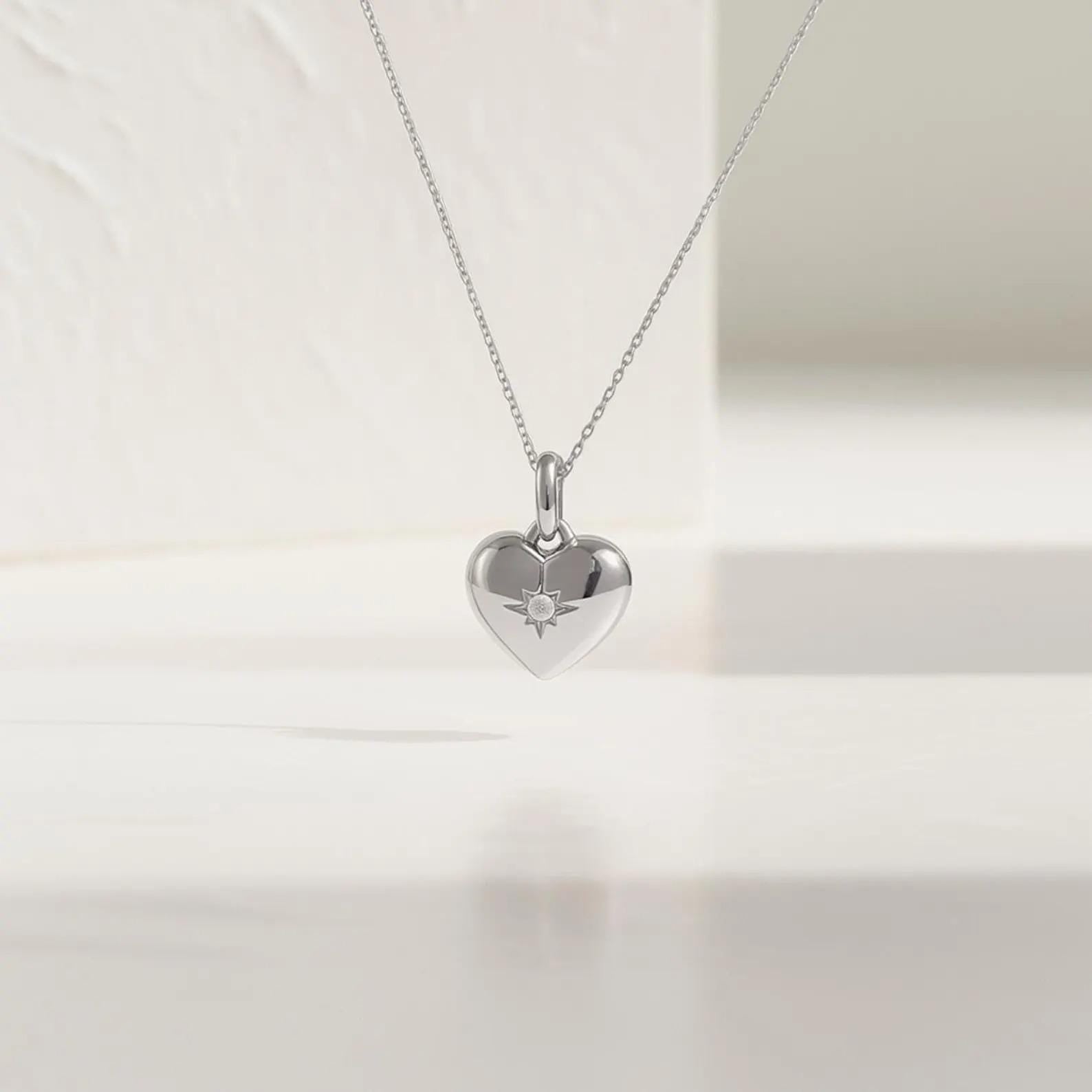 Heart Shaped Diamond Cut Round Diamond Bezel Setting Necklace in 14k Solid Gold / Large Heart Shape Pendant in 14K