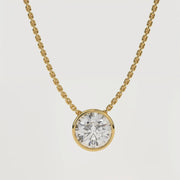 Round Solitaire Pendant Necklace, 14K Gold Bezel Diamond Necklace, Dainty Necklace, Modern Handmade Jewelry, Necklace for women