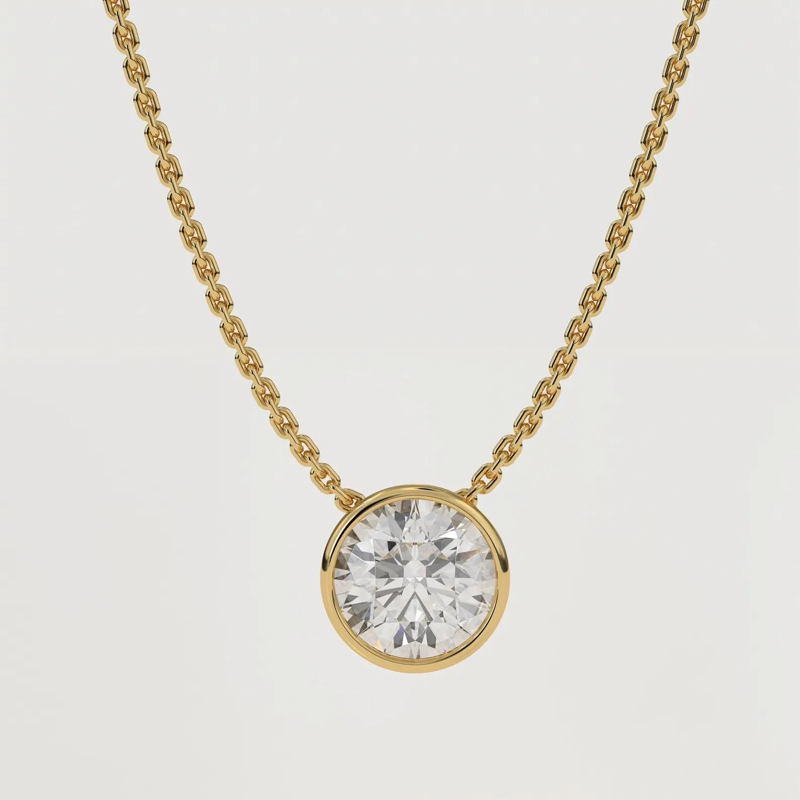 Round Solitaire Pendant Necklace, 14K Gold Bezel Diamond Necklace, Dainty Necklace, Modern Handmade Jewelry, Necklace for women