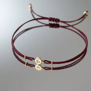 Solitaire Diamond Thread Bracelet, 14k Gold Bezel, lab Grown Diamond Charm, Red or Black String, Minimalist Jewelry, Gift for Her