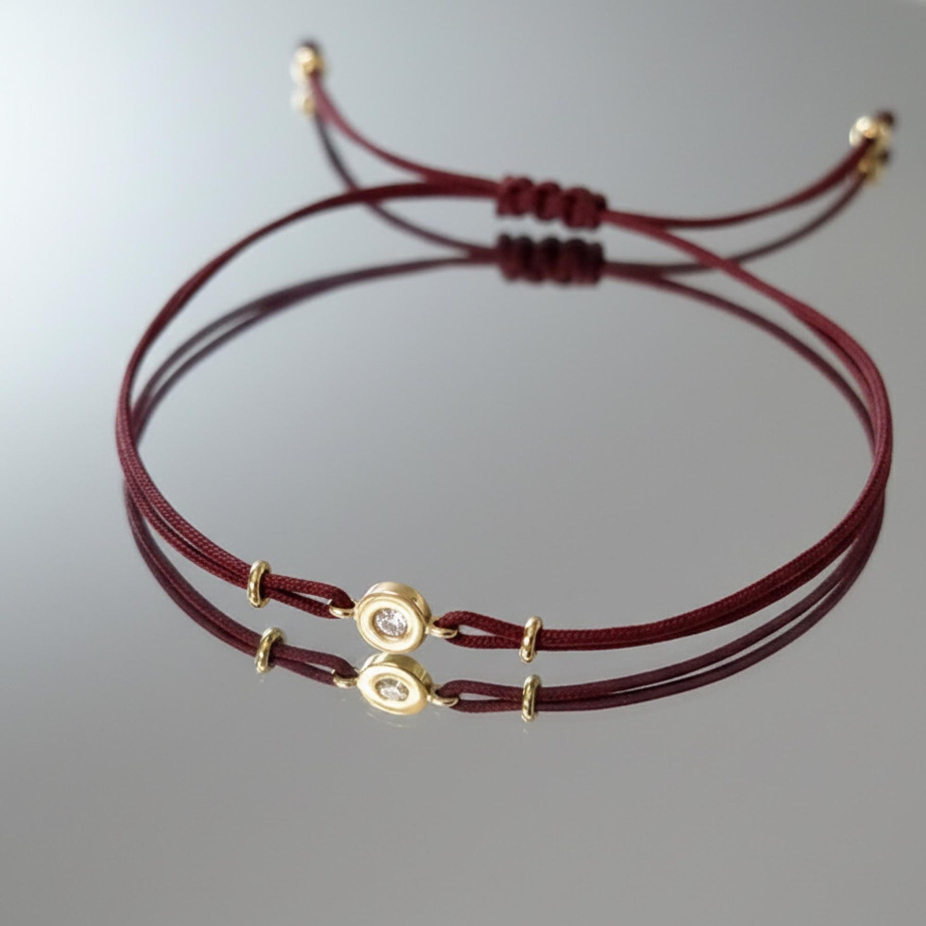 Solitaire Diamond Thread Bracelet, 14k Gold Bezel, lab Grown Diamond Charm, Red or Black String, Minimalist Jewelry, Gift for Her