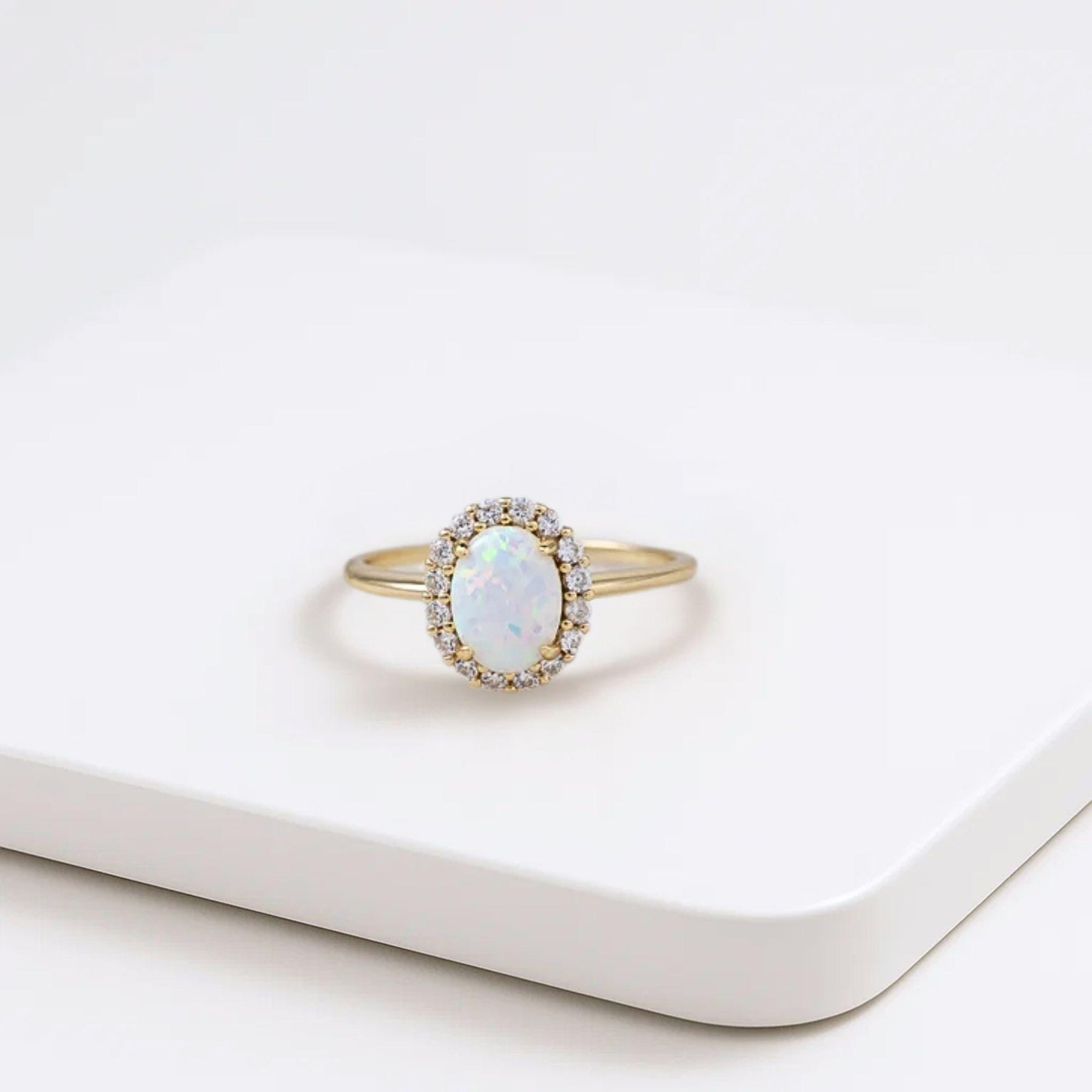 Oval Opal engagement ring 14K gold engagement ring vintage engagement ring Oval cut diamond unique ring anniversary promise ring