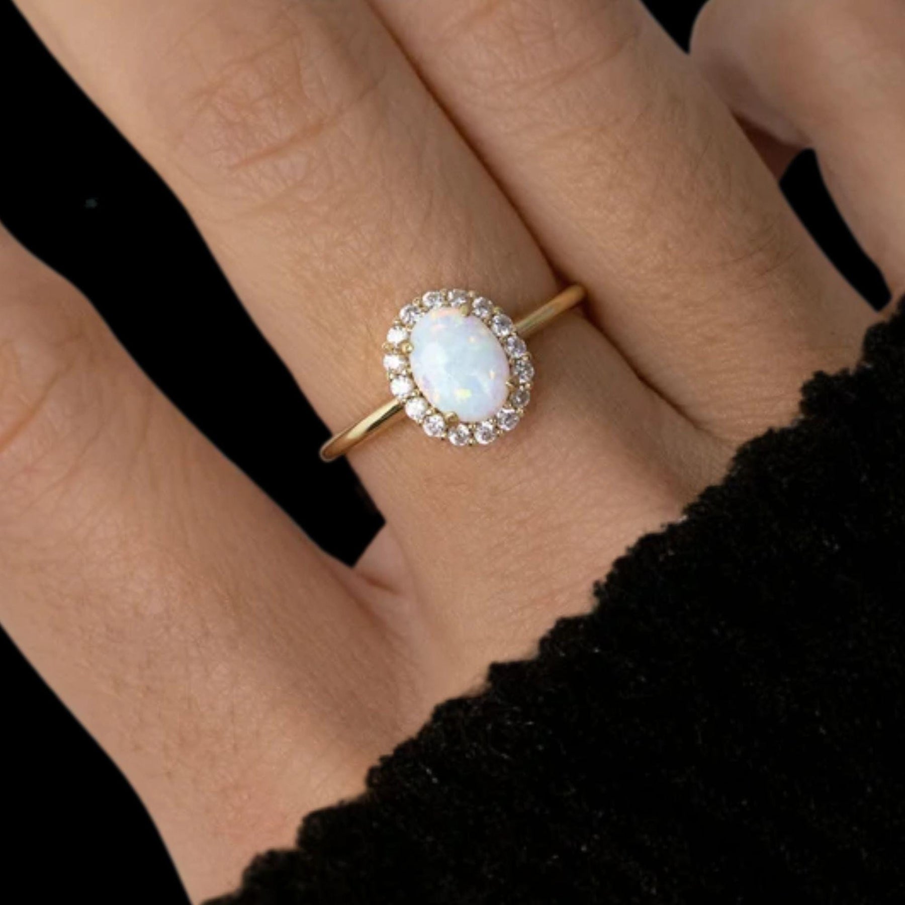 Oval Opal engagement ring 14K gold engagement ring vintage engagement ring Oval cut diamond unique ring anniversary promise ring