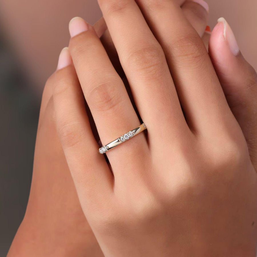 14k Flush Set Diamond Band, Real Gold Wedding Ring for Women, Solid Gold  Stacking Ring Enhancer, Scattered Diamond Band, Bridal Ring