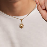 14k Gold Sun Pendant Necklace Mans Pendant Mens Necklace Mens Sun Star Pendant Waterproof Jewelry Gift for Man Boyfriend Gift for Him