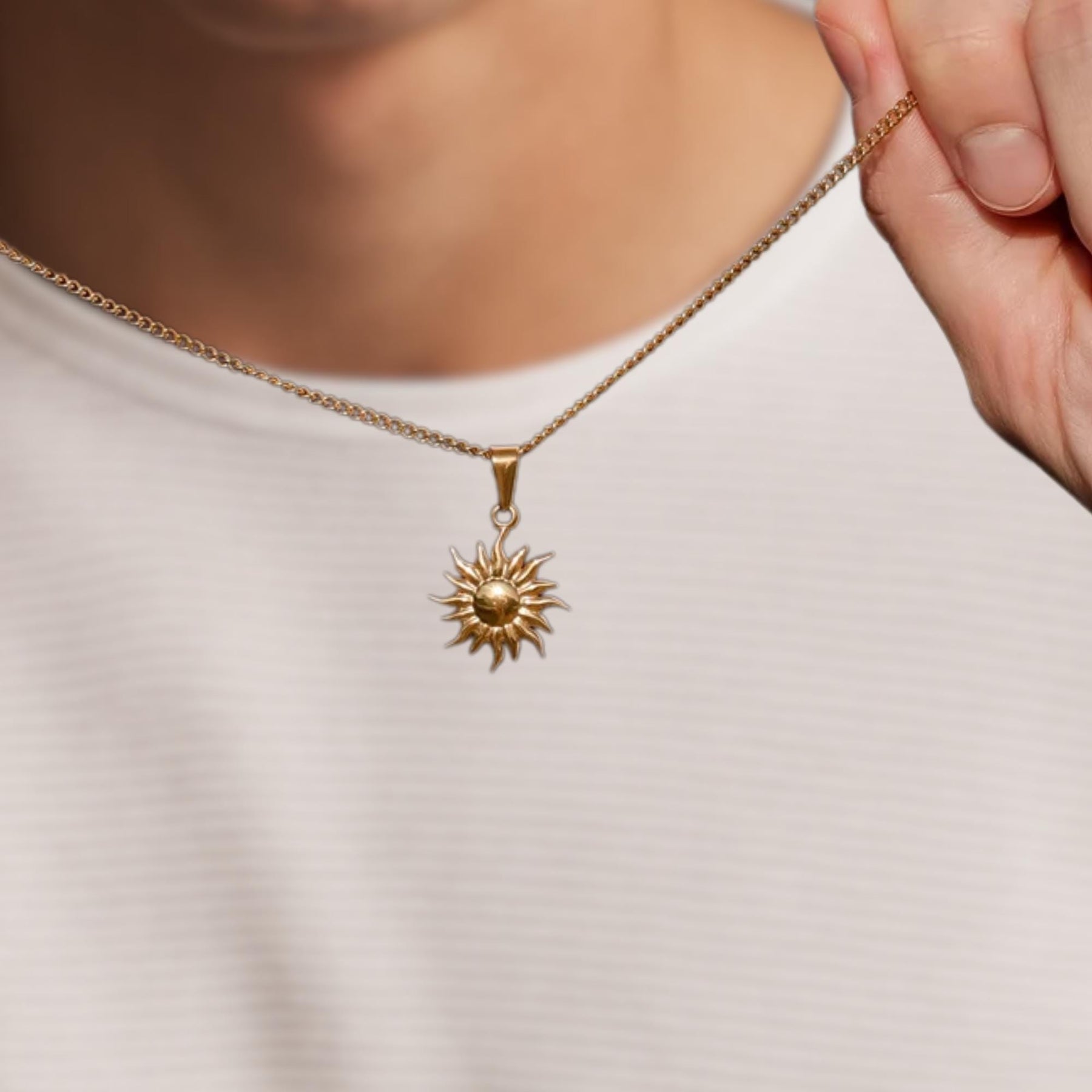 14k Gold Sun Pendant Necklace Mans Pendant Mens Necklace Mens Sun Star Pendant Waterproof Jewelry Gift for Man Boyfriend Gift for Him