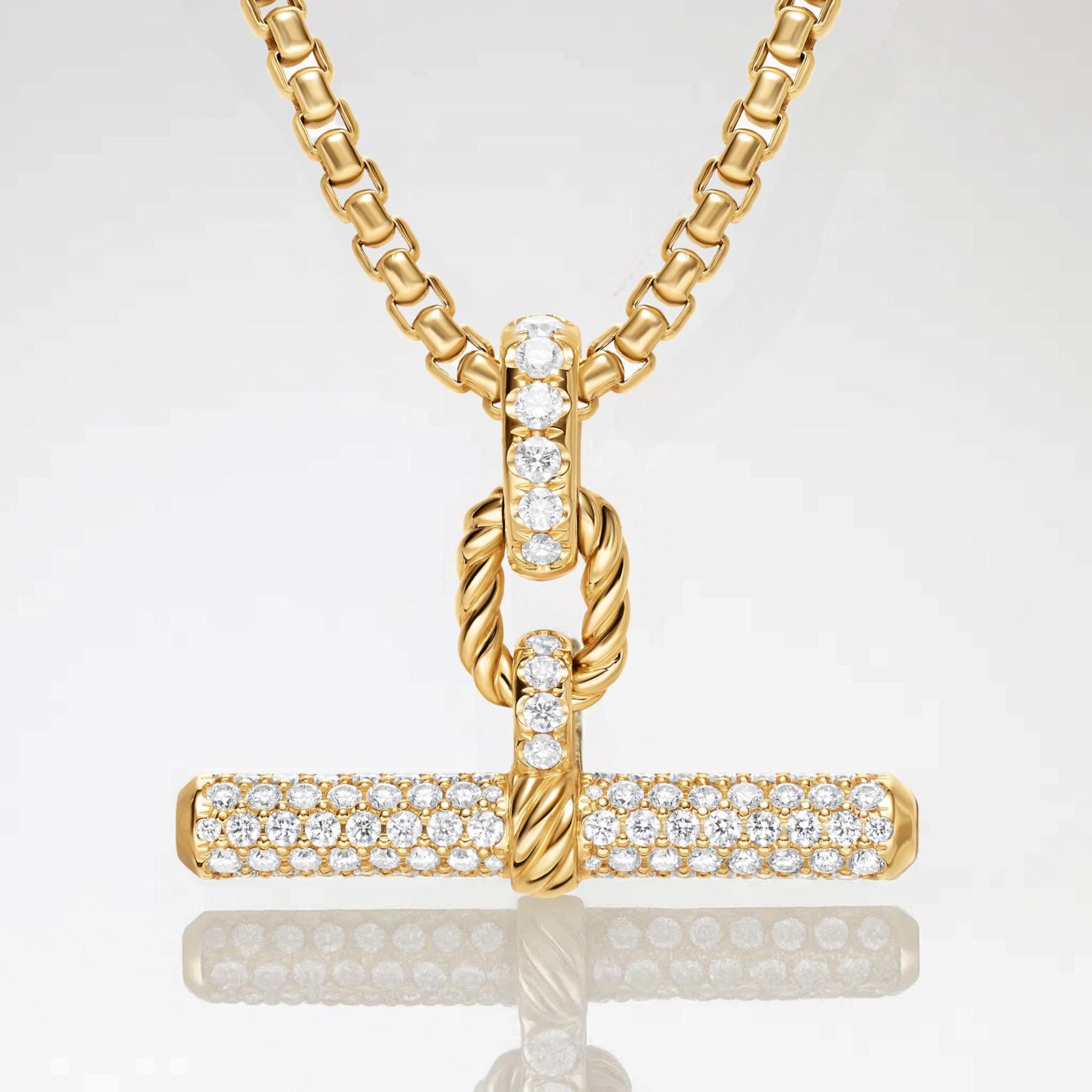 14k Solid Gold Moissanite Encrusted T-Bar Pendant / Silver T-Bar Necklace with Moissanite Diamond / Moissanite T-Bar Pendant for Women