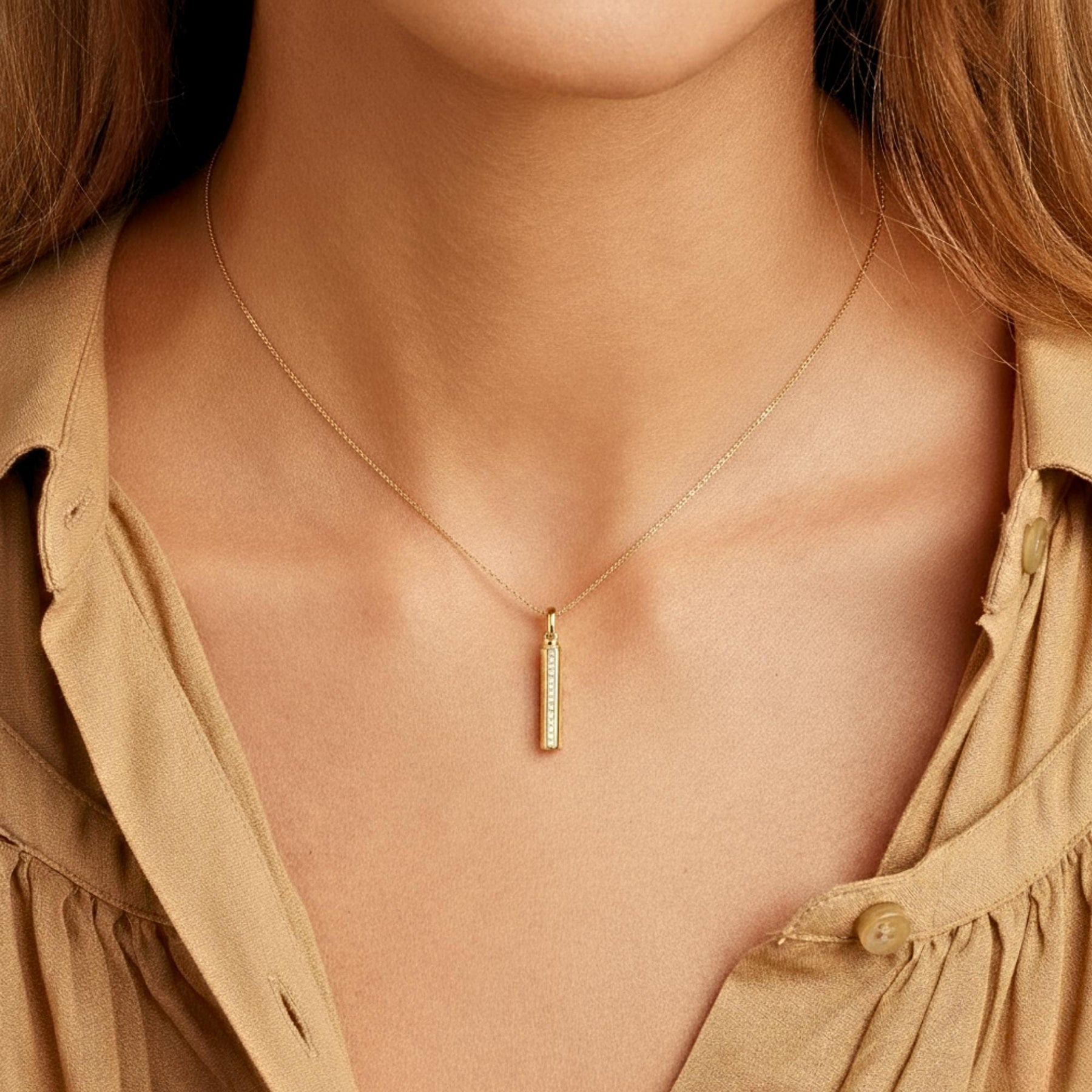 Bar Necklace Diamond VS1 Dainty Everyday Pendant Bridesmaid Gift for Her Curved Bar Necklace Minimalist Bridal Necklace