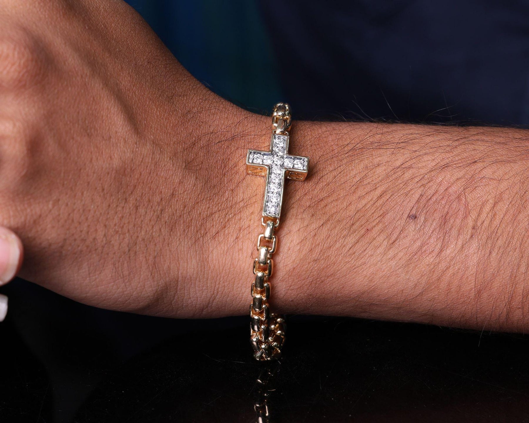 14K Solid Gold Diamond Cross Bracelet| Religious Jewelry|Baptism Gift| Christian Bracelet| Protective Bracelet|Gifts for Him| Diamond Cross