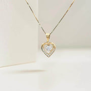 14k Gold Diamond Heart Necklace / Lab Diamond Heart Necklace / Solid Gold Heart Pendant for Women /Sterling Silver Dancing Pendant