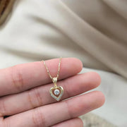 14k Gold Diamond Heart Necklace / Lab Diamond Heart Necklace / Solid Gold Heart Pendant for Women /Sterling Silver Dancing Pendant