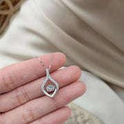 14k Solid Gold Dancing Diamond Necklace, Lab Grown Moving Diamond Pendant, Floating Diamond Charm, Real White Gold Fine Jewelry For Mom