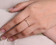 Diamond Wedding Band, 14k Gold 0.17 ctw Emerald & Round Cut Bezel Set Half Eternity Lab Grown Diamond Anniversary Ring, Bridal Ring