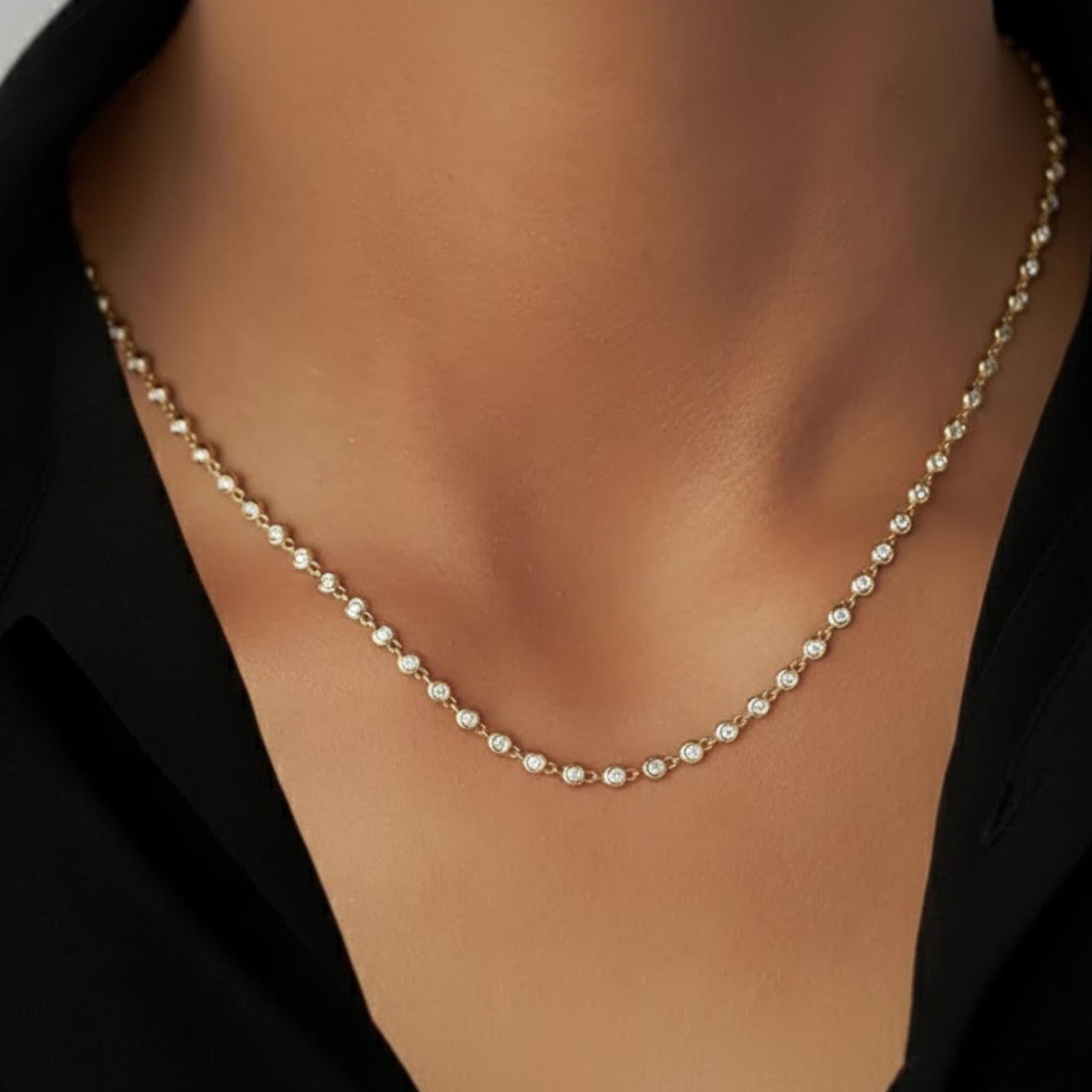 Tennis Necklace/ Diamond Tennis Necklace /Silver Bezel Set Diamond Tennis Necklace/ Multistone Diamond Layering Necklace