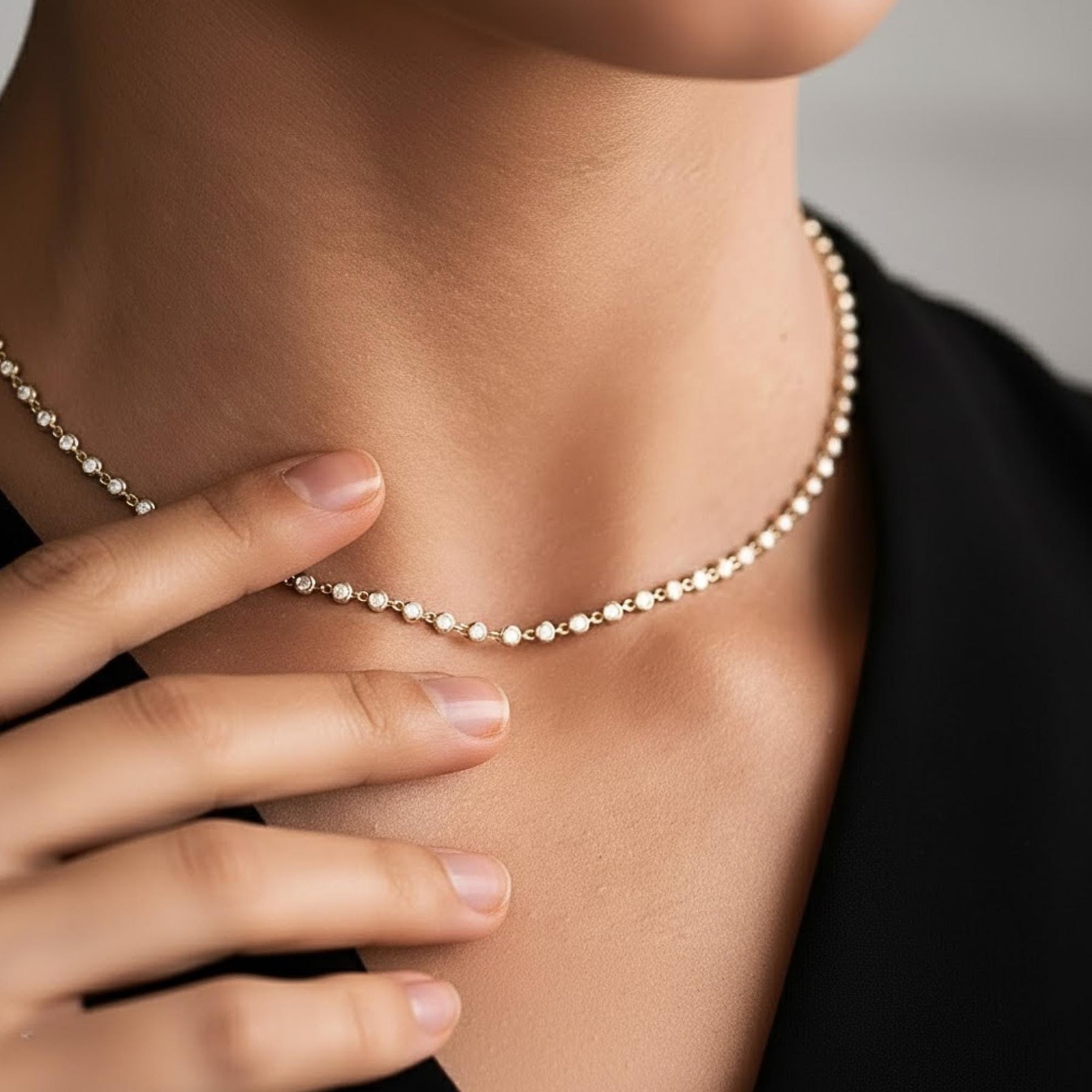Tennis Necklace/ Diamond Tennis Necklace /Silver Bezel Set Diamond Tennis Necklace/ Multistone Diamond Layering Necklace