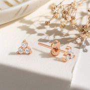 3 Stone Diamond Earrings, 14K Gold 0.24 Ct Lab Created Diamond Earrings, Real Diamond Earrings, Trio Diamond Earrings, Diamond Studs