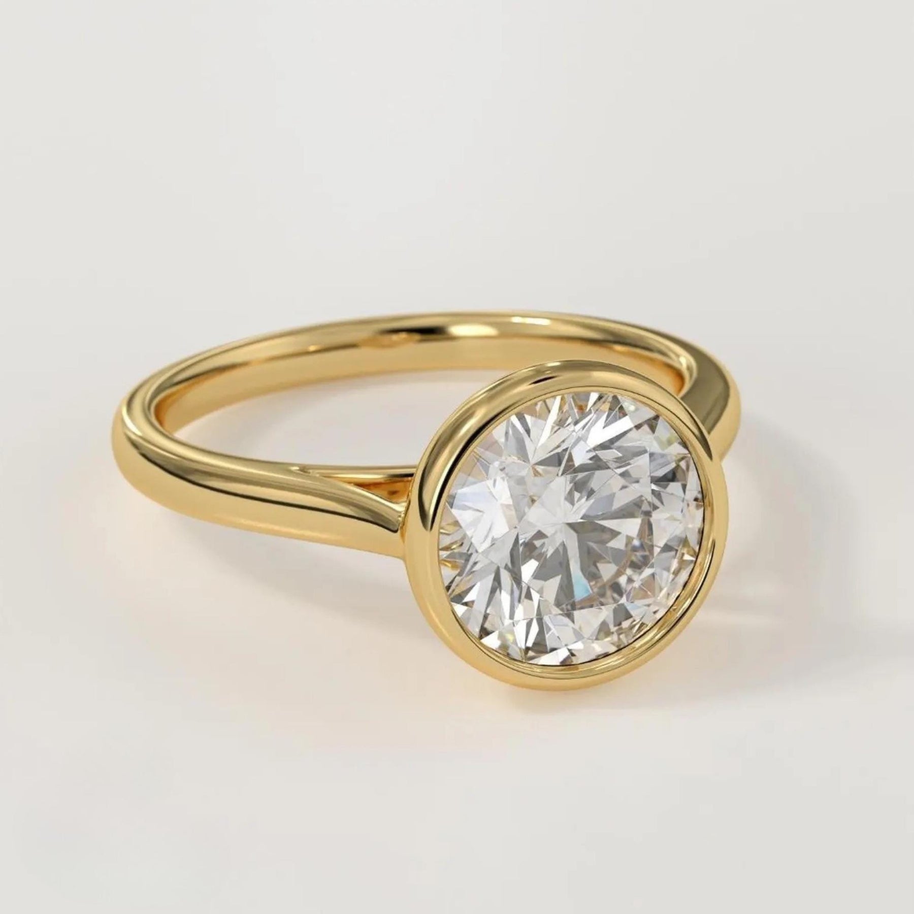 2 Carat Round Cut Lab Grown Diamond Solitaire Engagement Ring / 14k White Gold Bezel / Thin Band / F Color VS+ Clarity IGI Certified