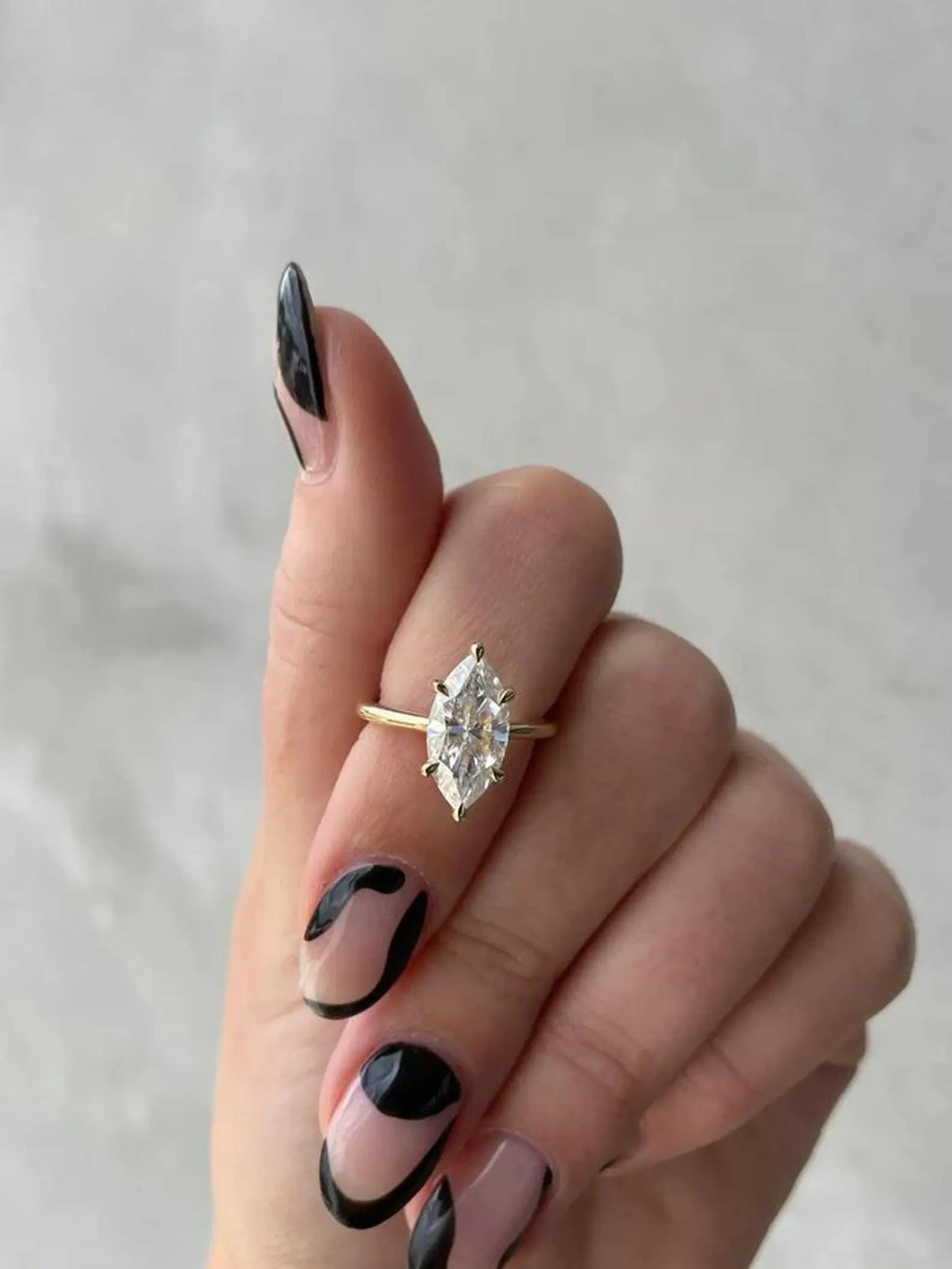 Marquise Diamond Engagement Ring Lab Grown Diamond Anniversary Ring Unique Proposal Ring for Her Six Claw Prong Setting Ring Gift .