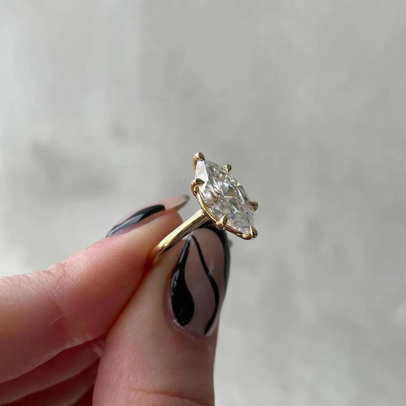 Marquise Diamond Engagement Ring Lab Grown Diamond Anniversary Ring Unique Proposal Ring for Her Six Claw Prong Setting Ring Gift .