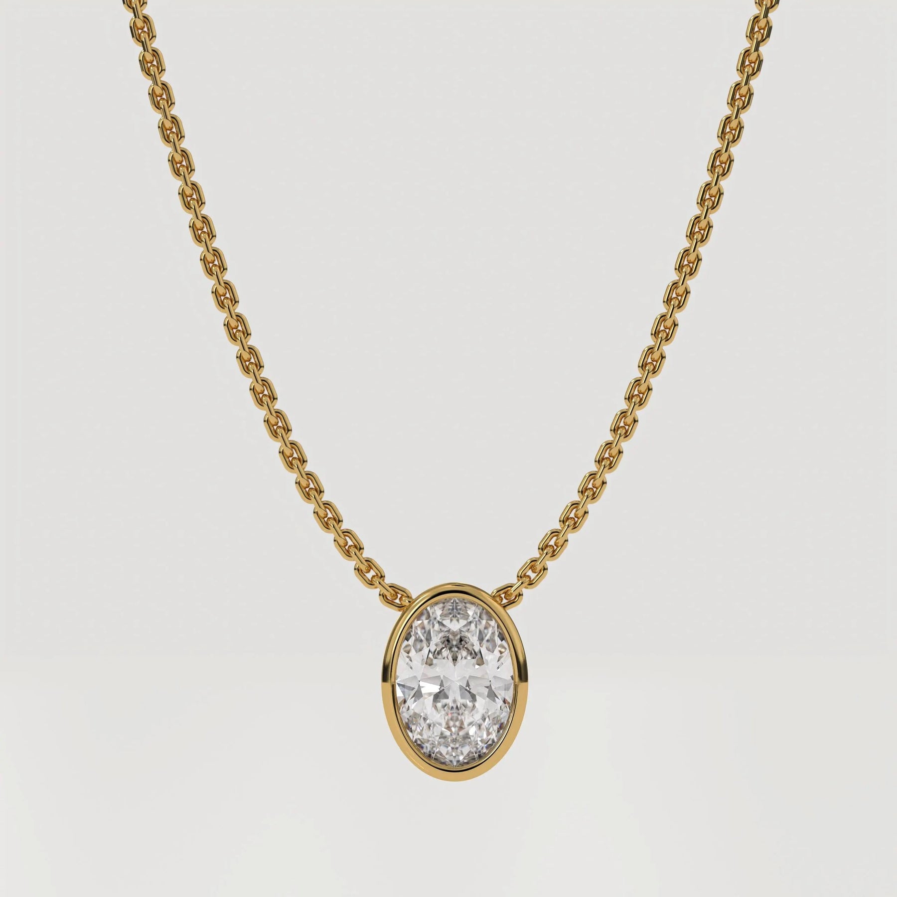Oval Necklace, Solitaire Necklace, Pendant Necklace, Moissanite Pendant, Dainty Gold Necklace, Bridal Jewelry, Layering Necklace