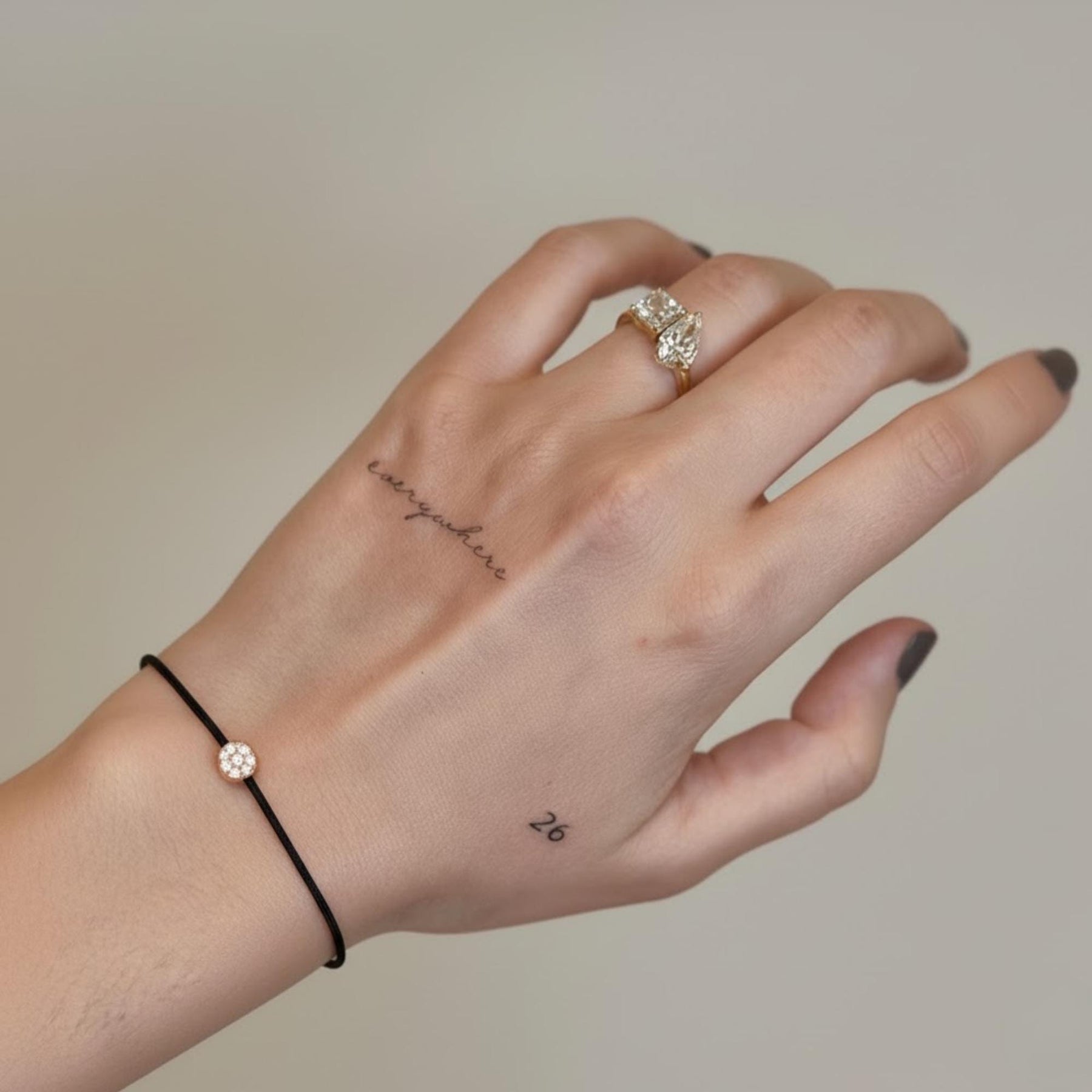 Solitaire Diamond Thread Bracelet, 14k Gold Bezel, Lab Diamond Charm, Black String, Minimalist Jewelry, Gift for Her, Lennox