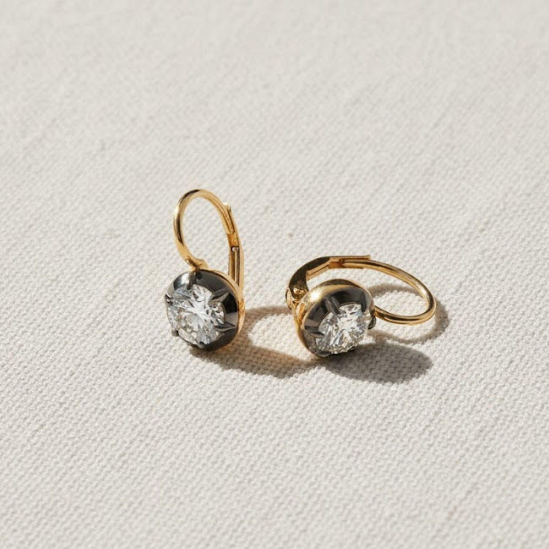 Antique Russian Old Mine Moissanite Drop Dangle Earrings in 14kt Two-Tone Gold Over