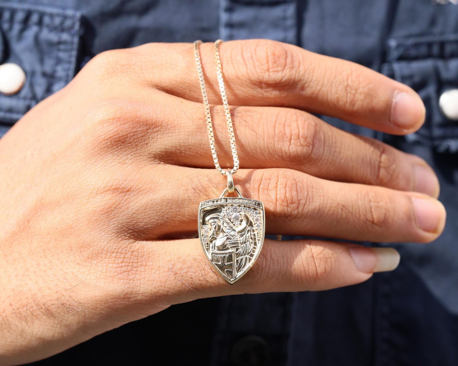 14K Gold Diamond Michael Archangel Pendant Necklace: Religious Jewelry