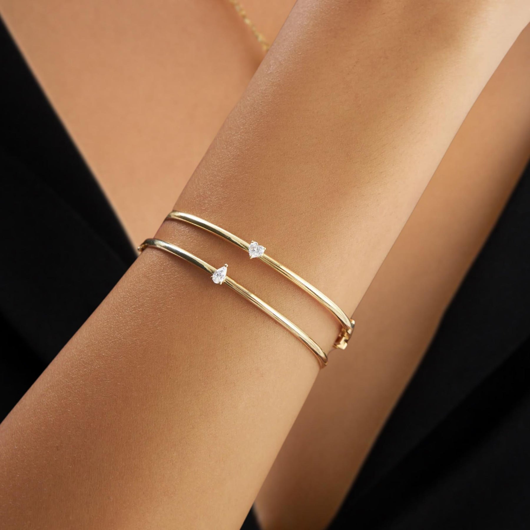 14K Gold Minimalist Bracelet, Pear Shape Solitaire Bangle, Diamond Bangle Bracelet, Tear Drop Bracelet Bangle, Birthday Gift