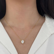 Oval Necklace, Solitaire Necklace, Pendant Necklace, Moissanite Pendant, Dainty Gold Necklace, Bridal Jewelry, Layering Necklace