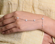 18K Solid Gold Diamond Hand Chain Bracelet Ring: Delicate Finger Jewelry