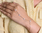 18K Solid Gold Diamond Hand Chain Bracelet Ring: Delicate Finger Jewelry