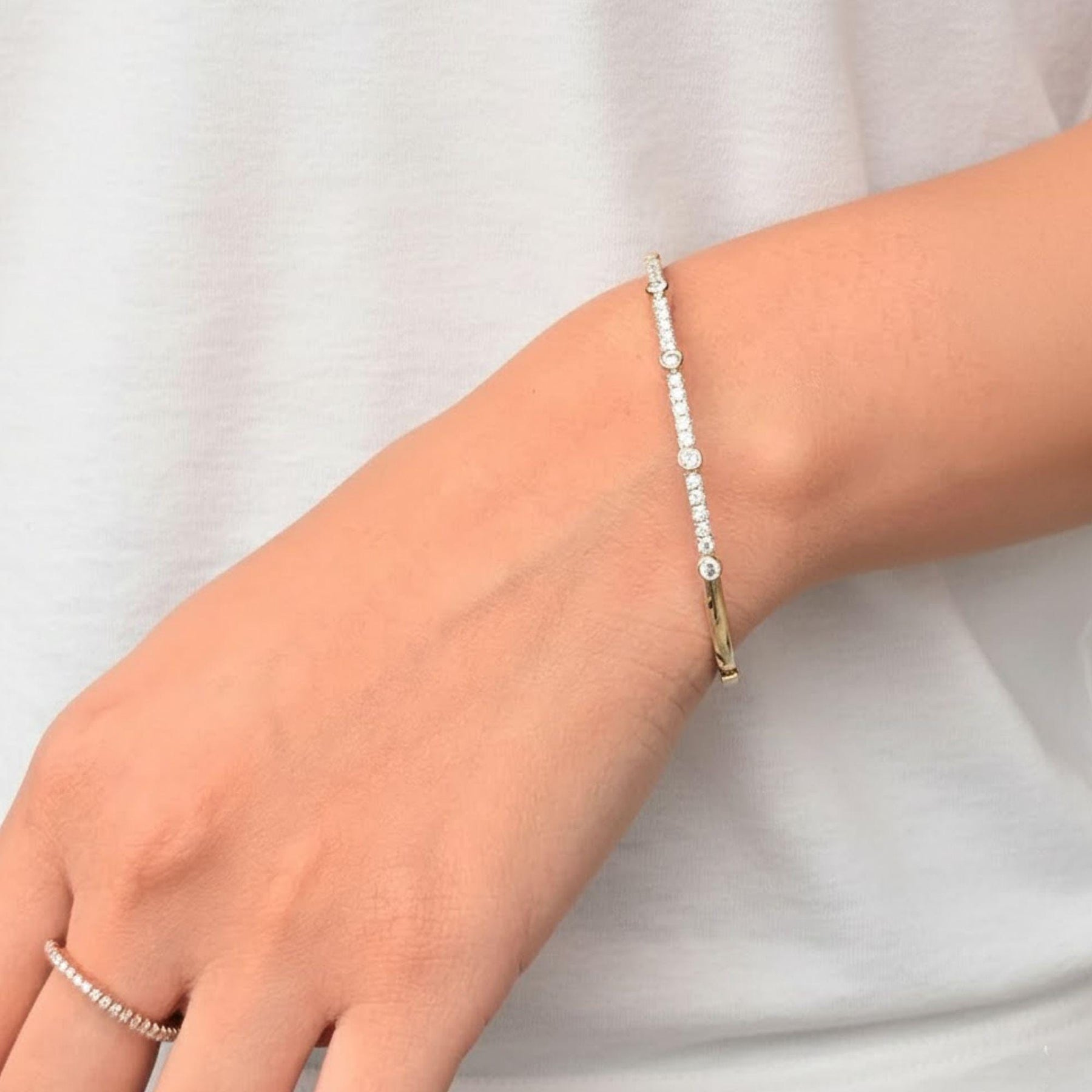 Solid Gold Bangle Bracelet for Women, Round Cut Diamond Bracelet Bangle, Gold Bracelet, Diamond Bangle Bracelet, Gift For Her