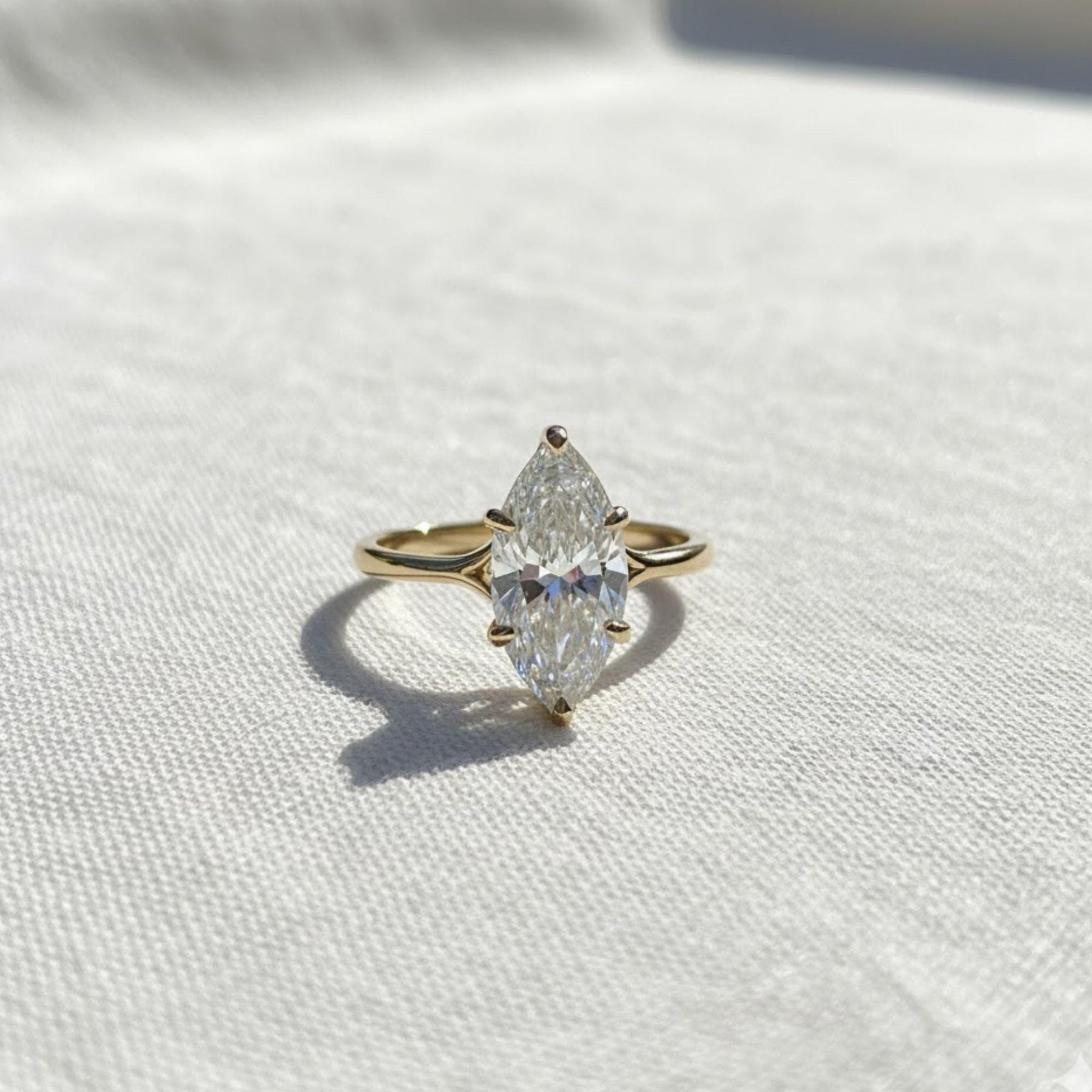 Unique Engagement Ring 14k Gold Marquise Cut Ring with Lab Grown Diamond, Modern Solitaire Engagement Ring, Fine Jewelry for Women