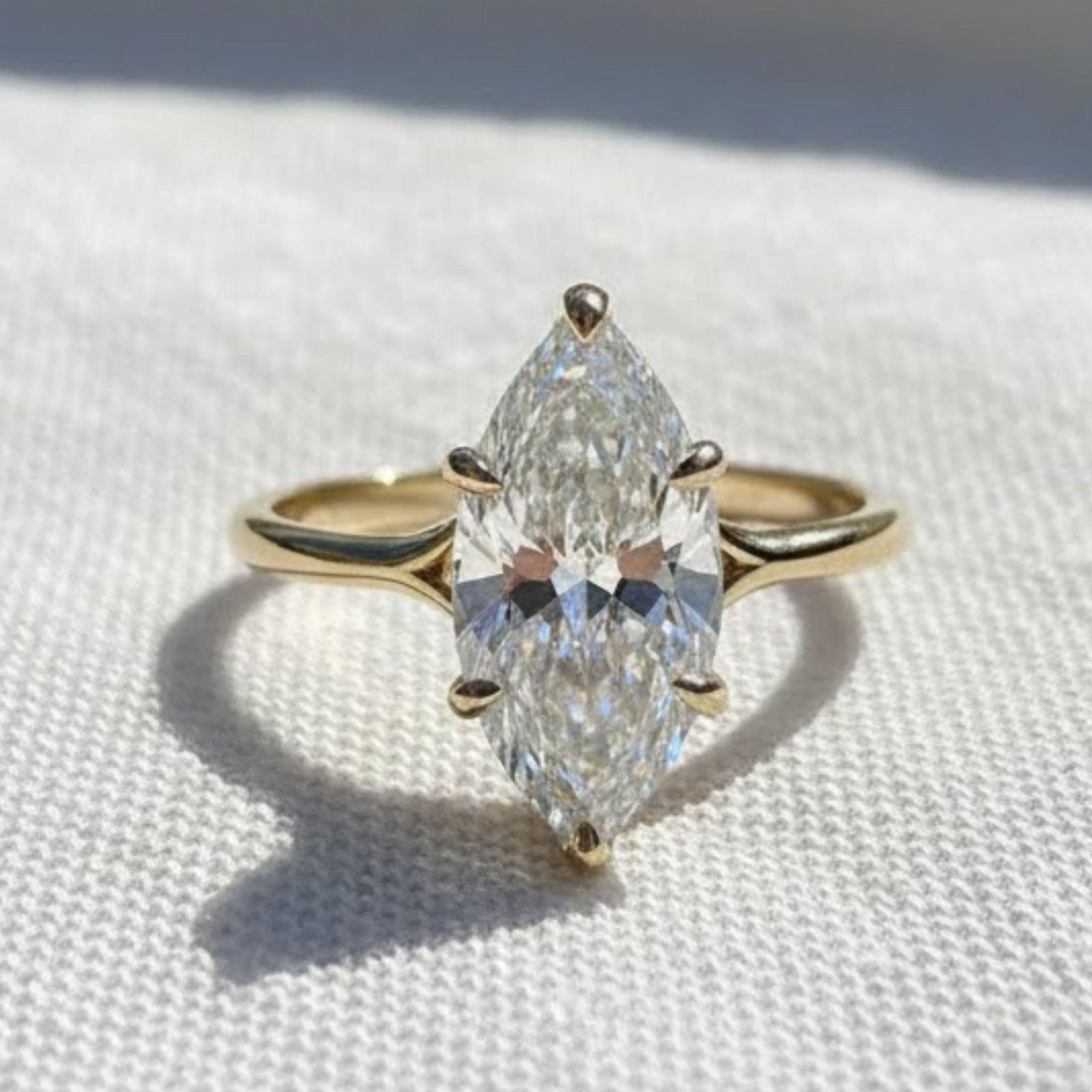 Unique Engagement Ring 14k Gold Marquise Cut Ring with Lab Grown Diamond, Modern Solitaire Engagement Ring, Fine Jewelry for Women