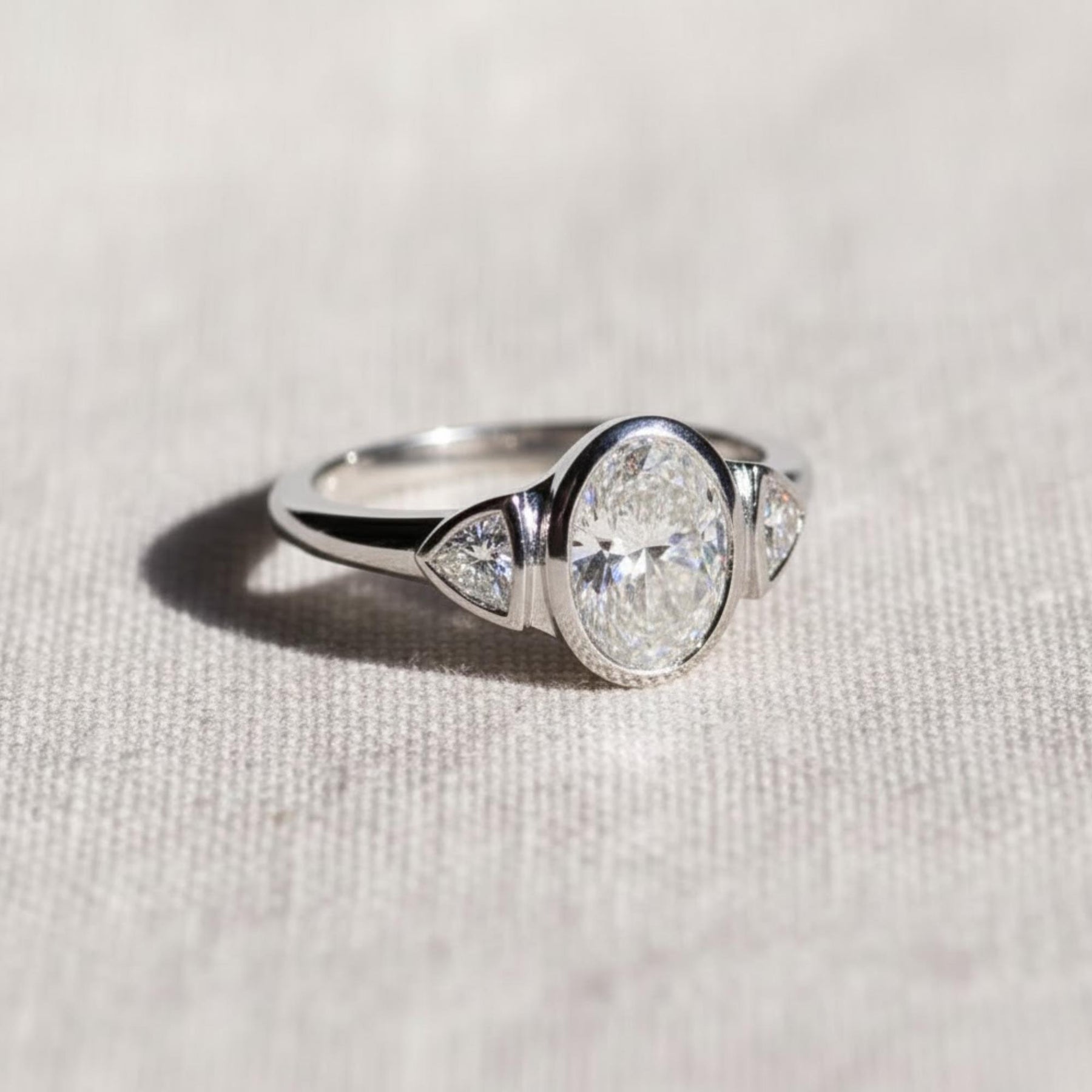 1.50 Ct Oval Three Stone Diamond Engagement Ring for Women, Bezel Set Diamonds, Certified Lab Grown Diamond, Handmade Yellow/White/Rose Gold
