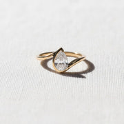Unique Bezel Setting Pear Cut Diamond Engagement Ring, 1.5 CT Pear Cut Colorless Diamond Wedding Ring, Half Bezel Set Anniversary Ring