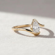Unique Bezel Setting Pear Cut Diamond Engagement Ring, 1.5 CT Pear Cut Colorless Diamond Wedding Ring, Half Bezel Set Anniversary Ring
