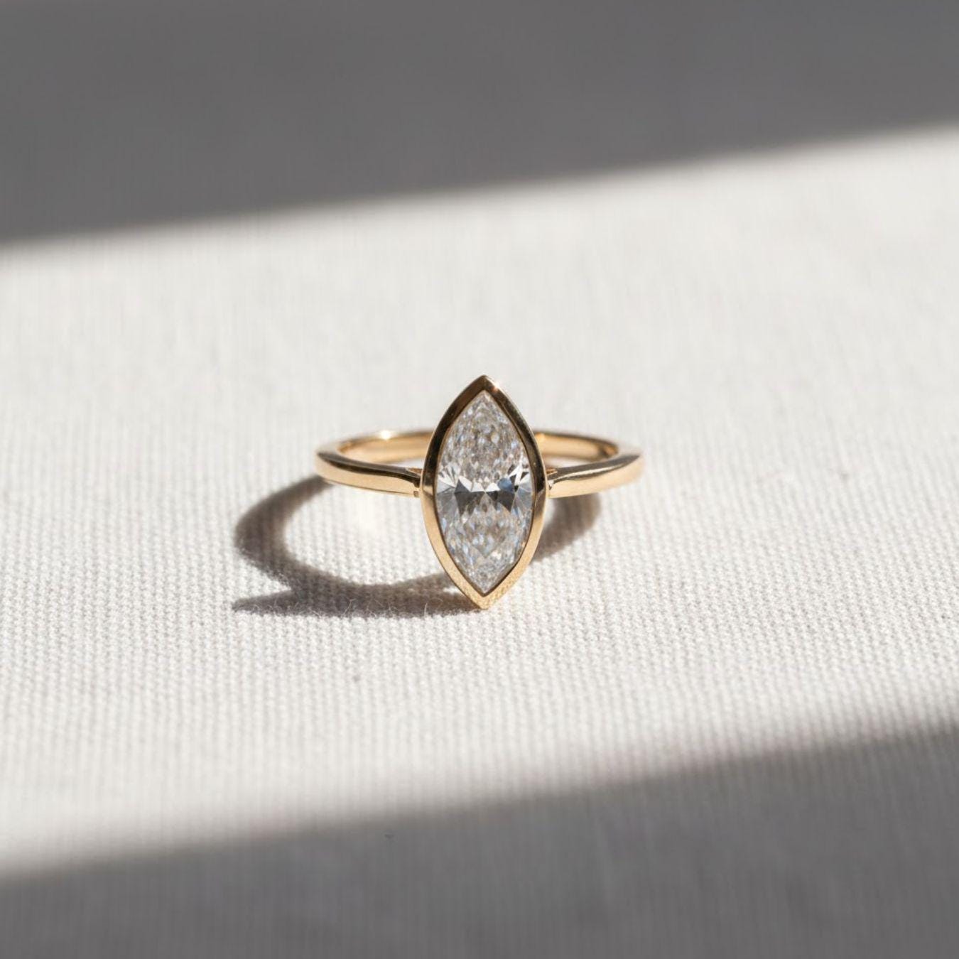 2 Carat Marquise Lab Diamond Engagement Ring | Bezel Set 14K Gold Ring | Anniversary Gift for Her | Mother's Day Gift Ring
